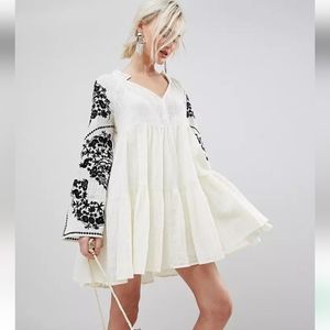 Free People Emerald City Embroidered Sleeve Ivory Dress NWT